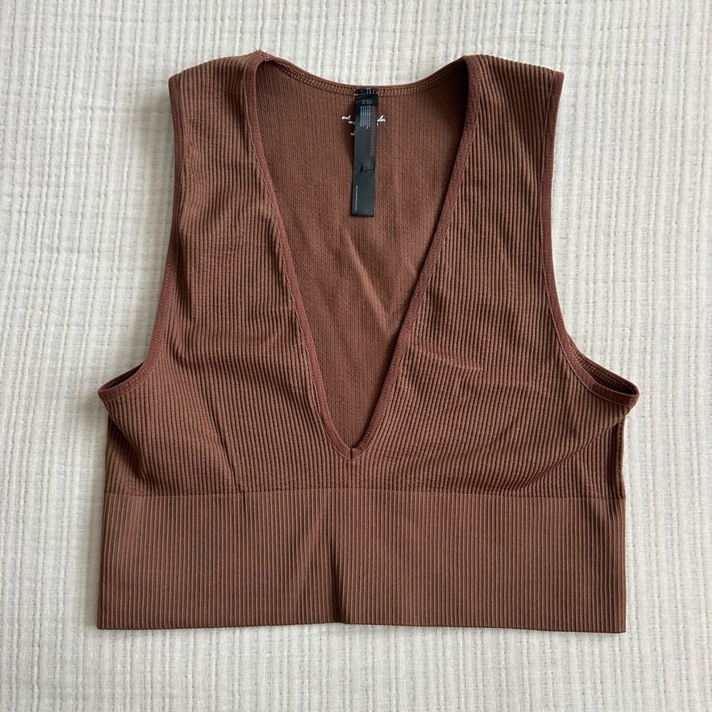 Urban Outfitters Out From Under Brown Ribbed V-Neck Crop Top